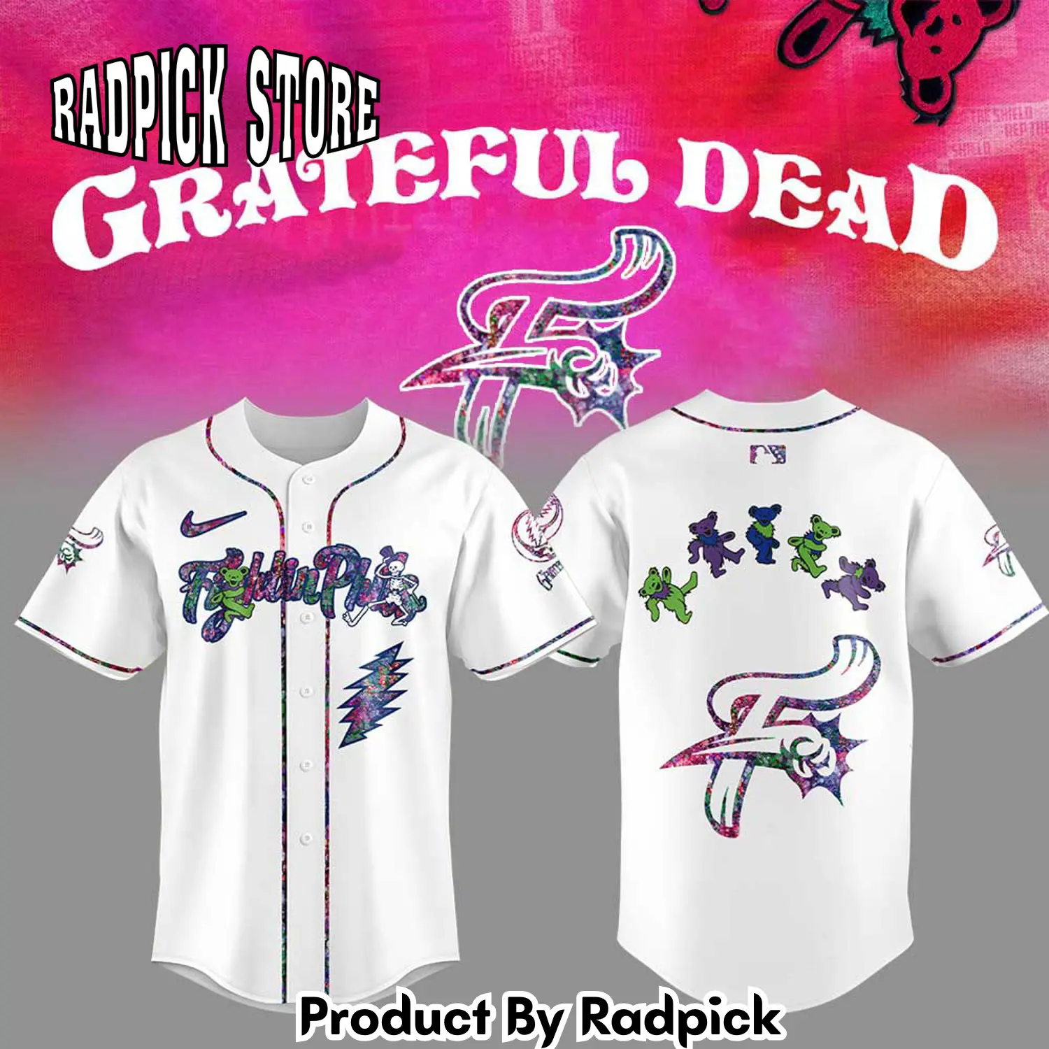 Radpick reading fightin phils grateful dead night baseball jersey rp127204